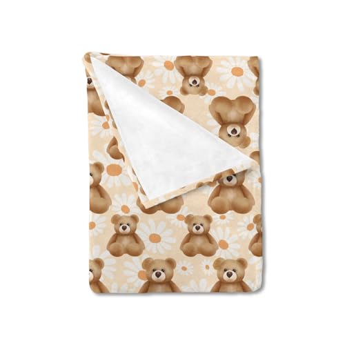 Image of Cute Bear Daisy Flowers Baby Blanket for Boys Girls Baby Animal Flannel Soft Receiving Blankets Swaddle Blanket Kids Toddler Nursery Bed Blankets Stroller Crib Cover Daycare Playmat 40x50