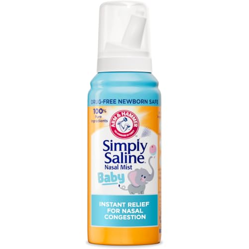 Image of ARM & HAMMER Simply Saline Baby Nasal Mist Saline Spray, 1.6 oz | Nasal Congestion Relief for Baby, Infant-Safe Nozzle, Gentle Formula, Drug-Free, Pure Ingredients