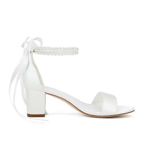 Satin Wedding Shoes for Bride Pearl Heels Bridal Shoes Wedding Heels Block Heel Wedding Sandals4