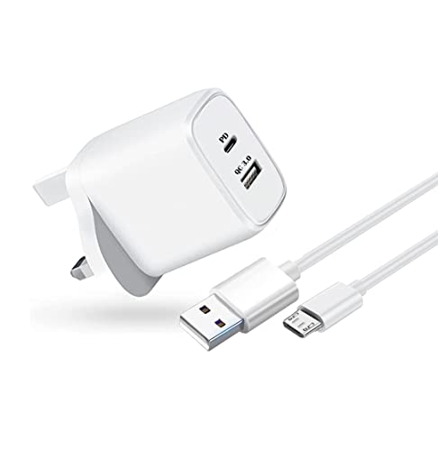 KP TECHNOLOGY Multi Port Fast Charger For Oppo A17 / Oppo A15 (Micro USB Cable + Dual Port Plug) (WHITE)