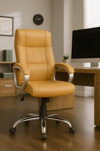 Image of Vista Ergonomic Leatherette Boss Chair for Office | High Back Revolving Chair for Home, Office, Study & Gaming | Height Adjustable Office Chair in Crome Base | 1pc (Khakhi)