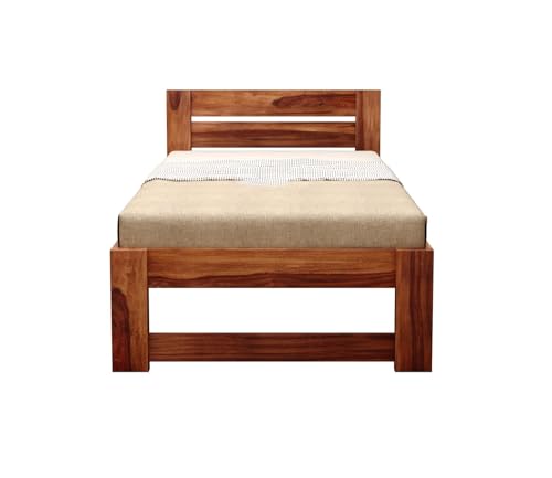 Image of CRAFT D ARTS Sheesham Wood Single Size Bed Without Storage | Wooden Single Bed | Space Saving Low Floor /Lying /Rise /Level /Profile Cot Bed for Bedroom | Denzel, Honey Finish