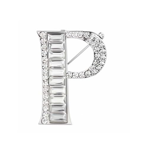 Image of Letter Brooch Pins Initial Rhinestone Brooch for Women Crafts, Silver Plated Metal A-Z 26 Letters Rhinestone Crystal Lapel Pin Brooches