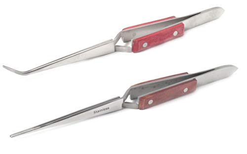 blueINOX Pinzetten-Set: 2 Lötpinzetten/Kreuzpinzetten/Industrie-Pinzetten/Technischen Pinzetten mit gerader und abgewinkelter Spitze und isoliertem Griff Edelstahl rostfrei