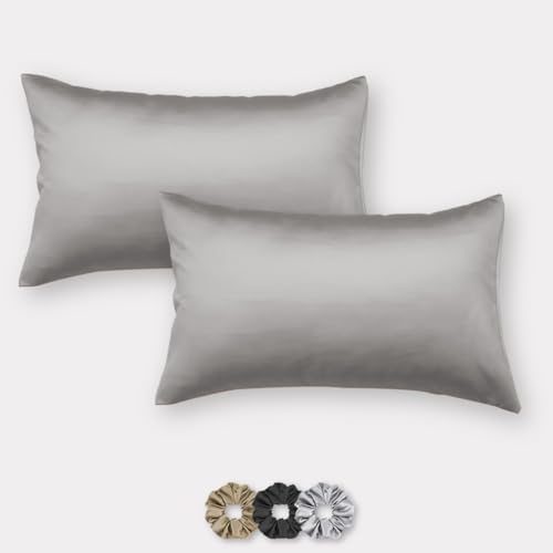 Image of SEEVO 400 TC Luxurious Satin Silk Pillow Covers /Pillowcases with Envelope Closure, Soft Comfortable Protects Hair and Skin - 20 inch x 30 inch - Set of 2 (Grey)