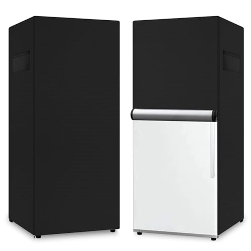 Heavy Duty Outdoor Refrigerator Cover,600D Waterproof UV Resistant Anti-Fading Outdoor Small Upright Freezers Cover,with Air Vent and Handles,Black (23" x 23" x 56")