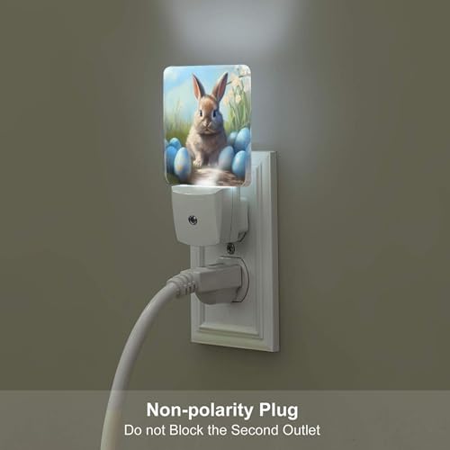 Image of Bunny Easter Eggs Blue LED Plug-in Night Light 2-Pack, Auto Sensor Nightlights Set of 2 for Bedroom Bathroom