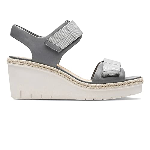 Clarks Palm Shine, Sandalia con Pulsera para Mujer, Gris (Grey Leather), 39.5...