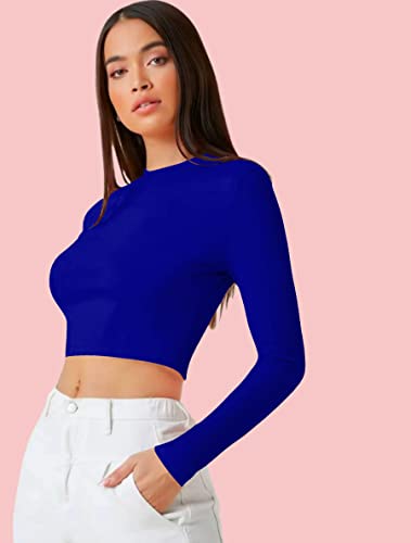 Image of Dream Beauty Fashion Women's Casual Round Neck Long Sleeves Stylish Crop Top - 17 inch Inches (Tee-Tally 02)