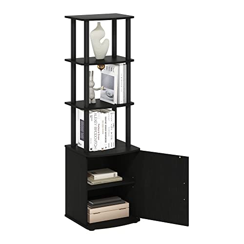 Image of Furinno Turn-N-Tube Tall TV Entertainment Side Table Display Rack with Storage Cabinet, 3-Tier, Blackwood /Black | Storage Shelves, Book Shelf, Bookcase with Door, for Organization, Living Room, Home Office
