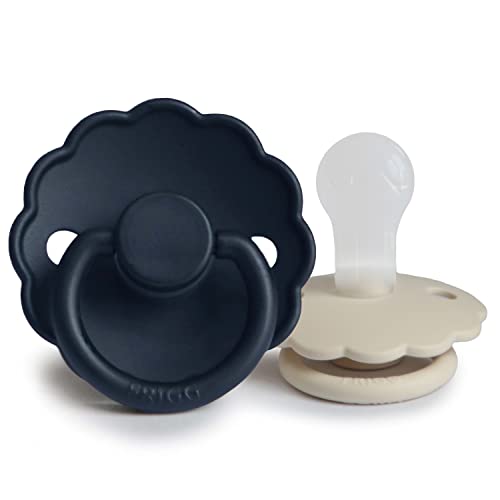 Image of FRIGG Daisy SilkySoft Silicone Baby Pacifier | Made in Denmark | BPA-Free (Dark Navy /Sandstone, 0-6 Months)