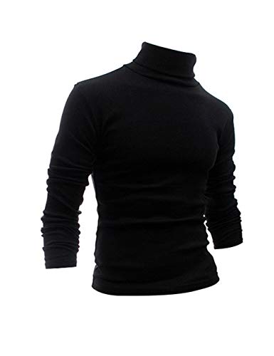 Men's Turtleneck Pullover Sweater Casual Long Sleeve Slim Fit Basic Knitted T-Shirt Pullover Tops (M, Black)