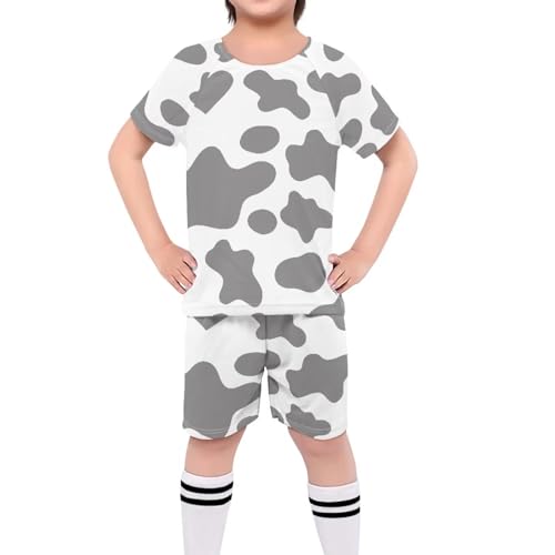 ORGYPET Jersey Soccer Kids Soccer Uniforms for Boys Youthful Vitality Soccer Jersey Youth Children's 2024 Trendy Football Suit Stay Cool Dry During Workouts, Grey Cow Print, S