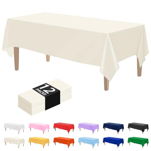 Kopokita 12 manteles de plástico color marfil de 54 x 108 pulgadas, manteles rectangulares desechables para fiestas