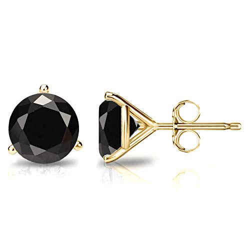 14K Gold Black Round Stud Earring, Solitaire Round Cubic Zirconia, Black CZ Stud Earrings with 14K Gold butterfly Pushbacks,14K Yellow Gold And White Gold -3MM-8MM