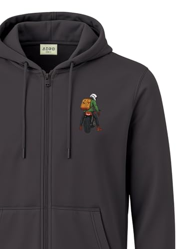 Image of ADRO Men's Regular Fit Zip-Up Hoodie for man | 320 GSM Cotton Poly Fleece Zipper Sweatshirt with Soft Fabric & Printed Hoodies