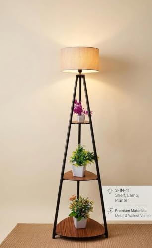 Image of Metal Floor Lamp with 3 Shelves (Jute) Stylish Standing Lamp for Living Room Decoration Bedroom Bedside Corner Stand Aesthetic Home Decor(1)