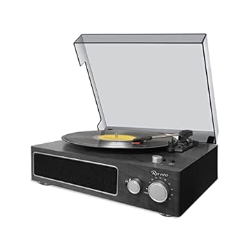 Raveo Vitrola Studio Ebony com Toca-discos, Rádio FM, USB, saída auxiliar e fone de ouvido e tecnologia de conexão Bluetooth, Cor: PRETO