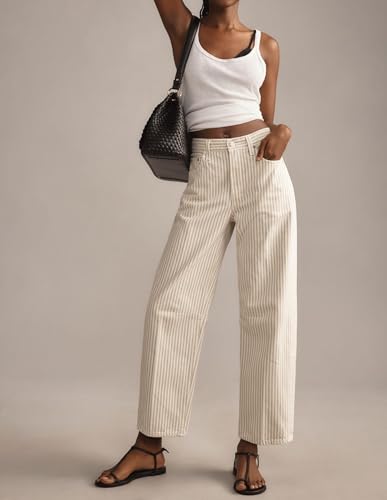 LifeShe Women's Striped Jeans Straight Leg Denim Pants Baggy Barrel Jeans3