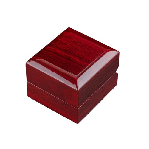 ZEZEFUFU LED Lighted Wooden Ring Box Ring Gift Box Square Wedding Ring Box for Proposal, Engagement