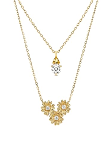 Teetyyt Daisy Necklace for Women 14K Gold Clear...
