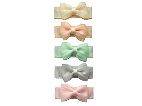 Baby Wisp Baby Girl, Baby Bows, Tiny Grosgrain Hair Clips - 5 Pastel Bows Gift Set for Baby Girl Hair Accessories For Baby Girls Newborn Infant Toddlers, Newborn Snap Hairclips
