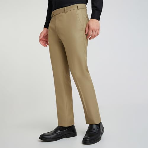 Image of Raymond Men's Slim Fit Mid Rise Structure Pattern Poly Viscose Blend Pleatless Formal Trouser
