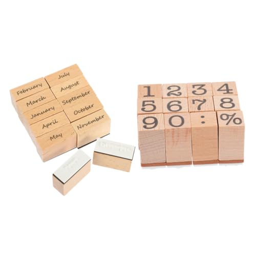 LOORGVEL 2セット 木製デコスタンプ 月表示英字字入り ジャーナル 手帳用スタンプ コンパクトで持ち運び便利 クラフトカードや ラベルに