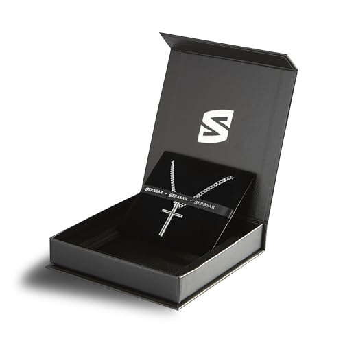 SERASAR Premium Necklace Men [Faith] | Stainless 316L Surgical Steel | Waterproof | Solid Cuban Chain | Secure Clasp | Three Colors | Jewelry Box Included2