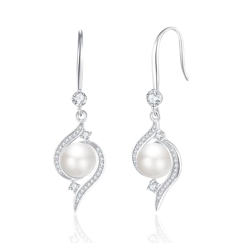 SUNFEEL Pearl Earrings for Women Trendy 925 Sterling Silver 14K Gold Plated Earring Hypoallergenic Pearl Drop Earrings Dangle Earrings Jewelry Gifts for Wife Girlfriend Bridesmaids Bridal Prom Wedding