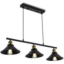 Lámparas Araña Con Pantalla Timi Home Lámpara colgante industrial de 3 luces, lámpara de araña vintage con pantalla de lámpara mate, lámpara de techo retro ajustable de elevación y caída para cocina, isla, comedor, mesa de