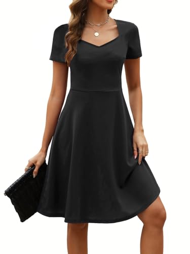 Women's Elegant Vintage Summer Sweetheart Neck Short Sleeve Casual Work Party Business A-Line Dress 1633