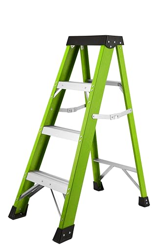 Image of Fiberglass Ladder, Single-Sided Stepladder for Electrical Engineering Ladder Construction with a Load Capacity of 330 pounds (3 Step-Green)
