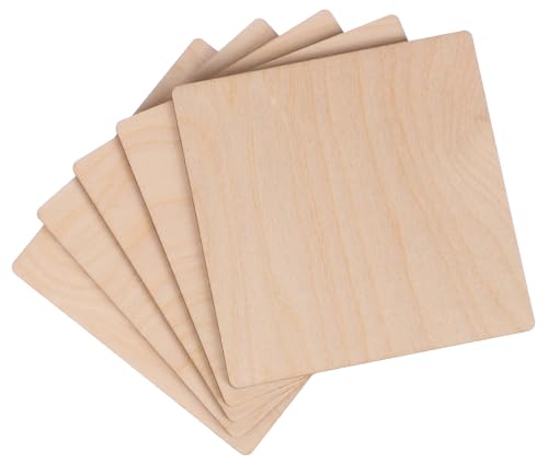 CREATIVE WOOD Set de 5 lienzos de madera para pintar, 10 x 10 cm, 5 unidades, tablero de madera contrachapada, juego de motivos de madera, 40 mm de grosor, quema de madera con soldador, láminas de