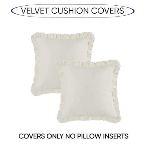 Image of Amazon Brand - Umi. Velvet Cream 16X16 Pillow Covers, Set of 2 Decorative Ruffle Cushoin Pillow Covers for Sofa Couch, 150 Tc