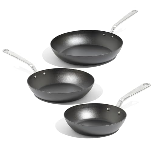 Made In Cookware | 3 Piece (Includes 8',10',12') Seasoned Blue Carbon Steel Frying Pan - (Like Cast Iron, but Better) | Professional Cookware | Crafted in Sweden | Induction Compatible