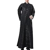 Resnan Chinese Traditional Cheongsam for Men Crosstalk Costumes Performance Standing Collar Robe Dress Groomsman Tuxedo (Black, Large)