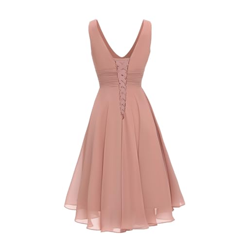 Women’s Double V Neck Short Bridesmaid Dresses 2025 Ruched Chiffon Formal Homecoming Dress for Party RO0472