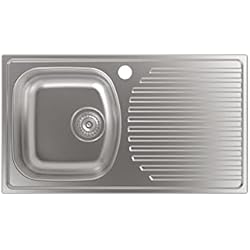 Fregadero Derecho Cata | Fregadero de Cocina Sobre Encimera Con Escurridor | 1 Seno | Modelo CDS-1 ED | Cubeta Cuadrada |Instalación en Mueble de 45 cm | Profundidad de 15 cm | Acero Inoxidable