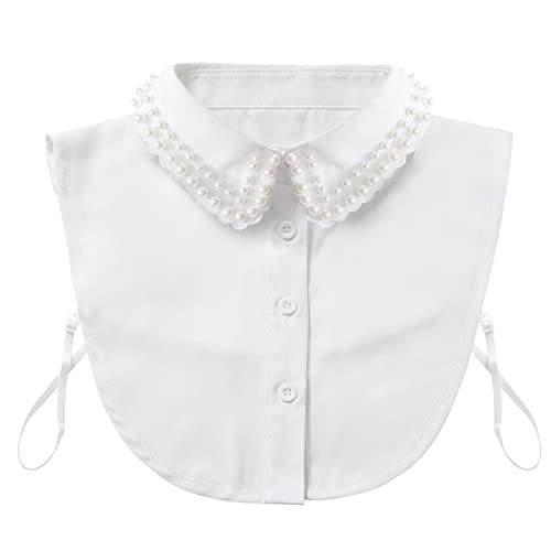 Shinywear Fake Collar Detachable Blouse Pearl Dickey Collar Chiffon Half Shirts Faux False Collar for Women Girls