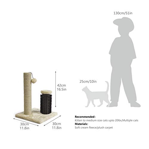Image of Amazon Basics Cat Scratching Post with Self Groomer for Indoor Cats & Kittens, Small (16.5 inch H), Beige