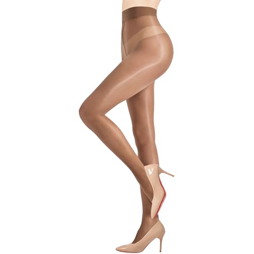 Image of Shiny Pantyhose for Women Shimmer Sheer Tights Silk Oil High Waist Stockings
