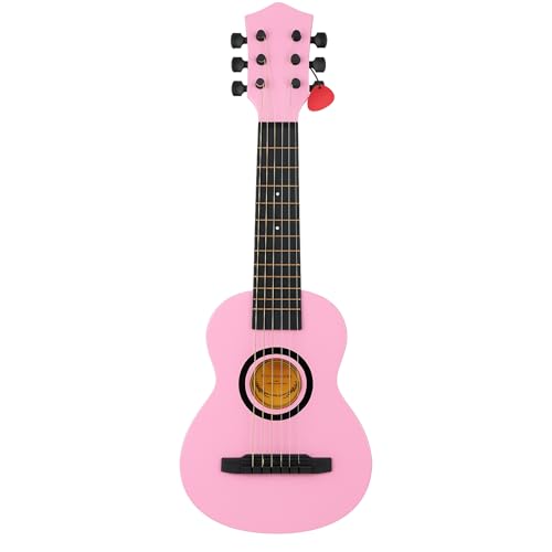 23 Acoustic Guitar Kids 6 String Toy Guitar - Realistic Steel Strings - Beginner Practice First Musical Instrument for Children Toddlers (Pink)