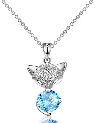 Collier renard en argent 925 et pendentif cristal étincelant pour femme