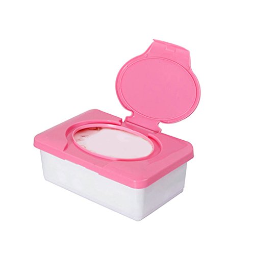 Image of Afco Wet Tissue Storage Box Plastic Case Car Office Wipes Holder with Buckle Lid Pink
