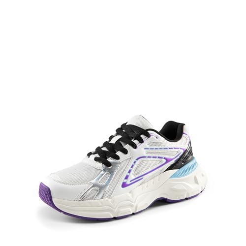 DREAM PAIRS Women's Platform Chunky Liv Fashion Sneakers Walking Lace-Up Comfortable Y2K-Style Sneakers Workout Sport Work Casual Tennis Shoes 6 White/Purple