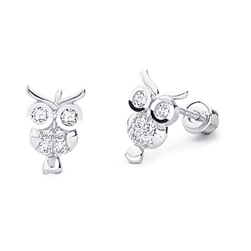 14k REAL Yellow OR White Gold Owl Stud Earrings with Screw Back