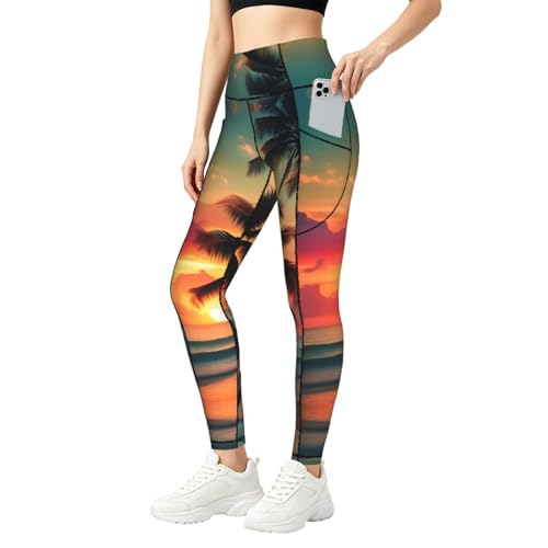 Leggings con estampado de palmeras elásticos que evitan el sudor