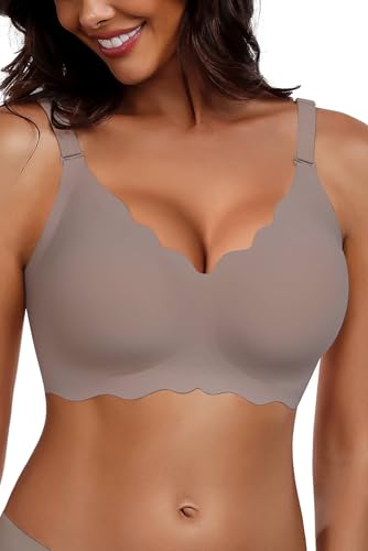 HORISUN Womens Wireless Bras Comfortable Push Up Bra V Neck No Underwire with Sort Support Seamless Bralette (Grey XL)