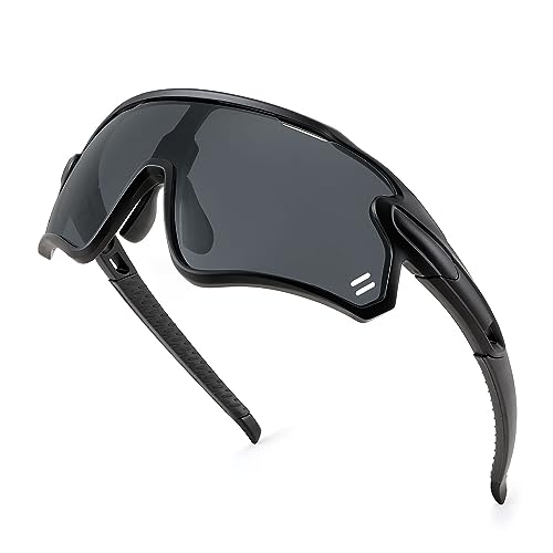 Karsaer Sports Cycling Sunglasses B5116, Black Black Frame & Grey Lens - Image 2